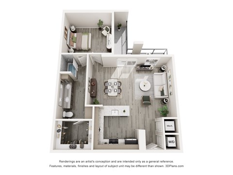 Floor plan for 1 bed, 1 bath, 950 sqft